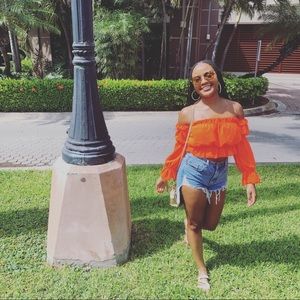 Orange Pretty Little Thing off the shoulder top